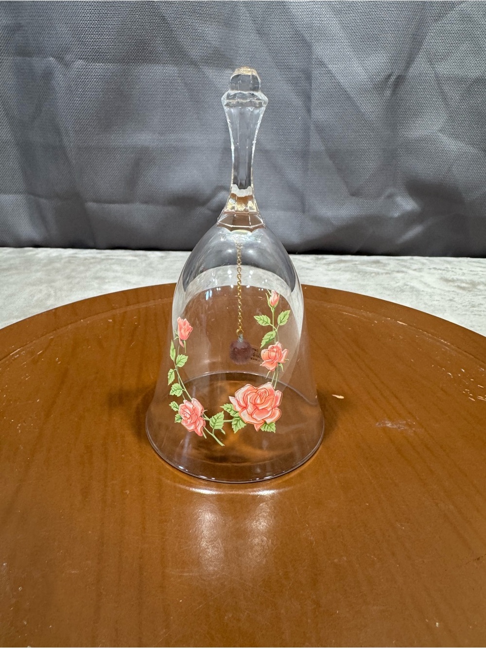 Vintage Avon 24% Full Lead Crystal Bell with Pink Rose Garland